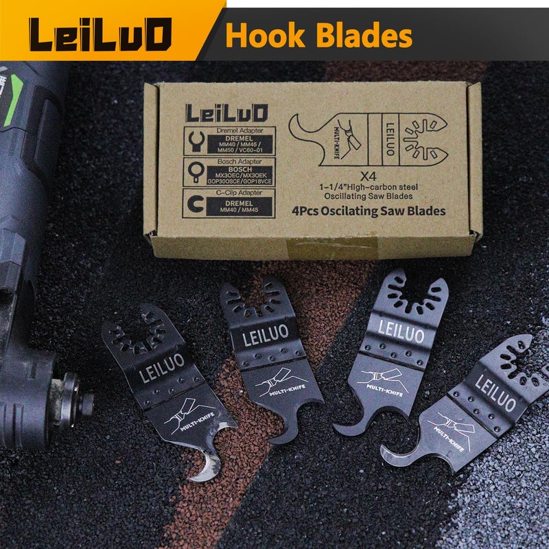 LEILUO 6 Pcs Oscillating Multi Tool Hook Knife Blades for Cutting Carpet Roofing Shingles Cardboard Soft Materials Includes Storage Bag Compatible with DeWalt Makita Ryobi Milwaukee and More - Image 3